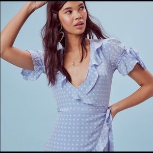 FOR LOVE & LEMONS
Heart Print Ruffled Dress In Blue XS